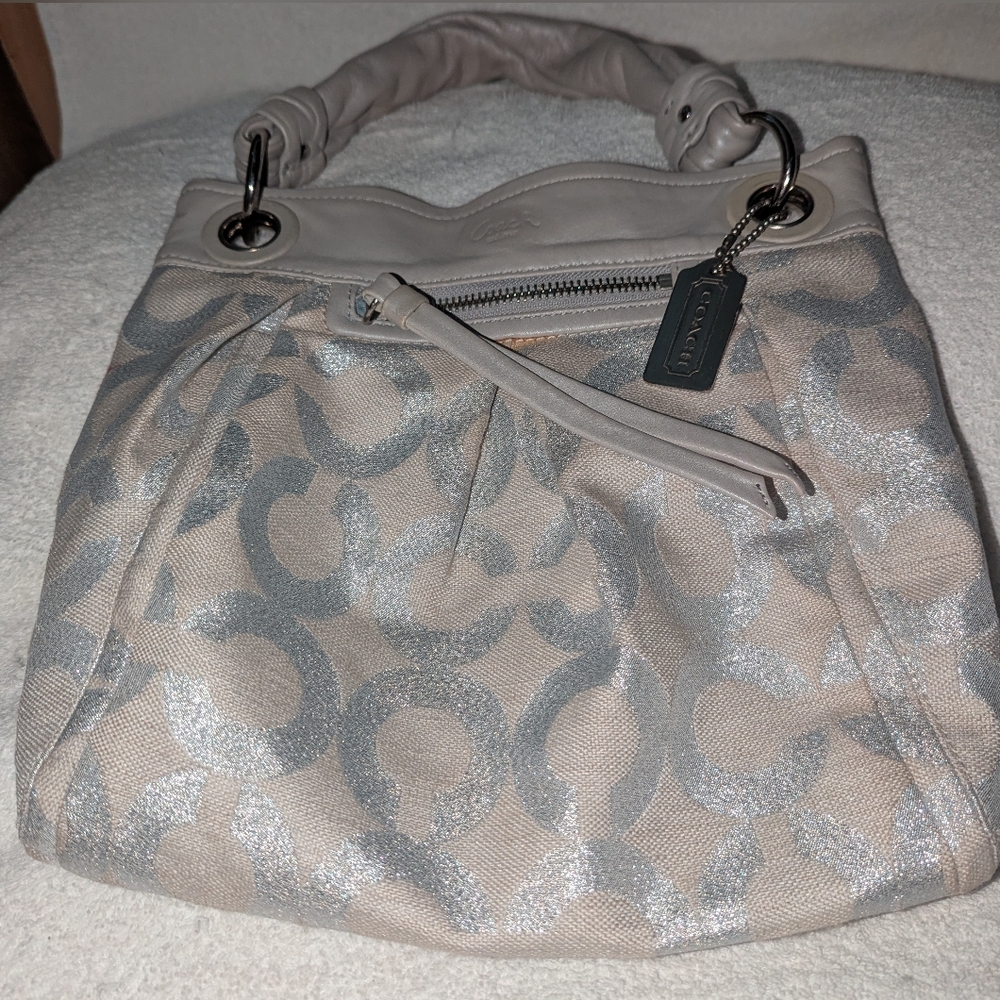 Coach Parker Silver Gray Op Art Gray Shoulder Bag . 13511 - Picture 10 of 15